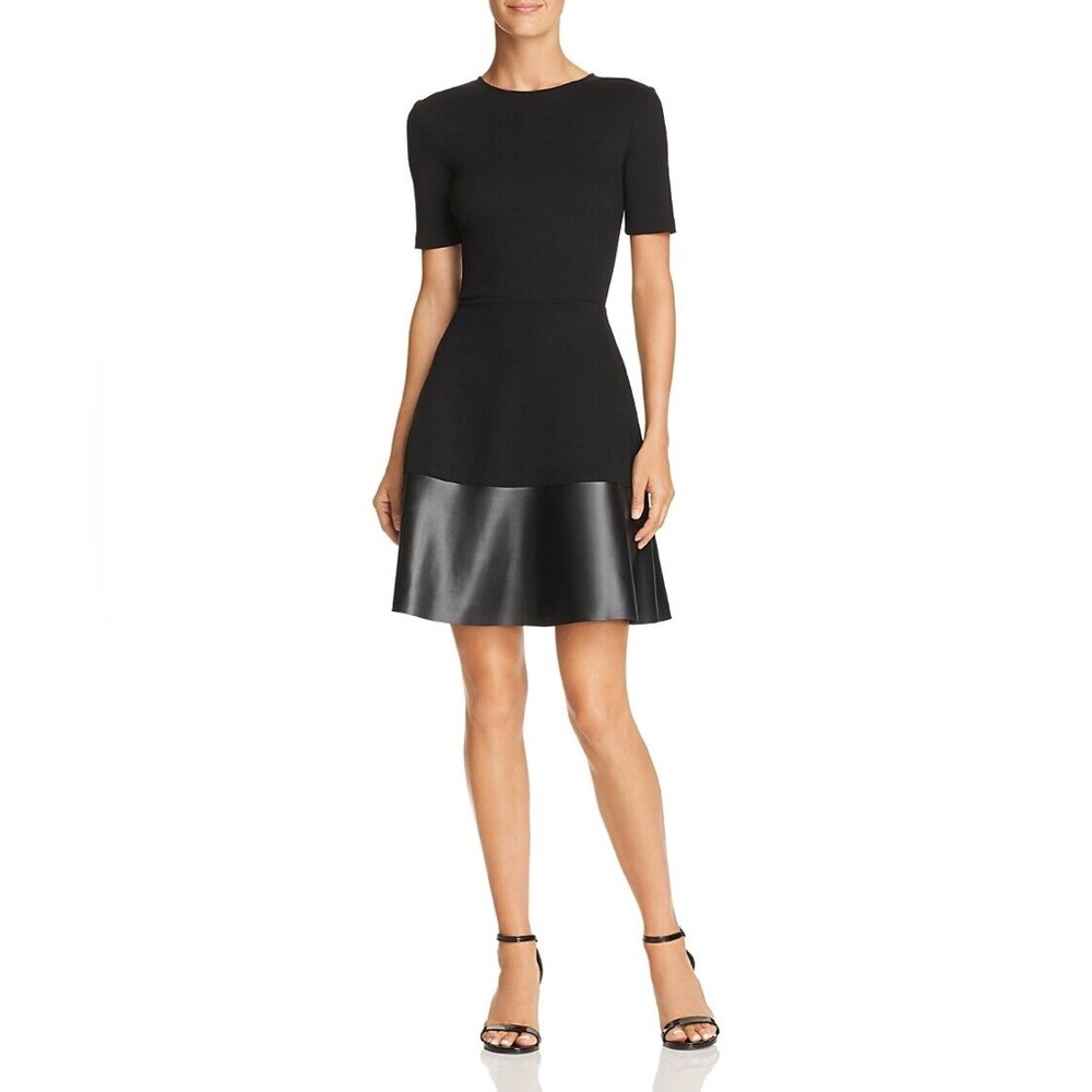 Aqua Fit & Flare Dress with Leather Detailing